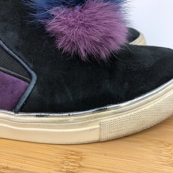The Wishbone Collection Black and purple suede Pom Pom slip  on sneakers size 9 - Picture 9 of 16